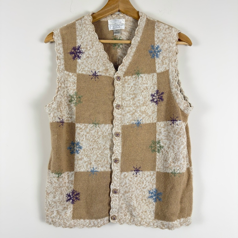 Vintage Christopher & Banks Sweater Best Women's M Beige Snowflake Cottagecore